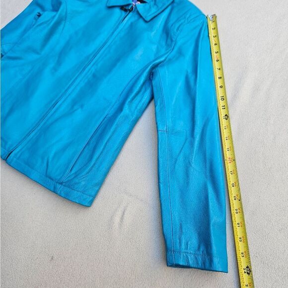 USA Teal Blue Leather Jacket - Picture 5 of 12